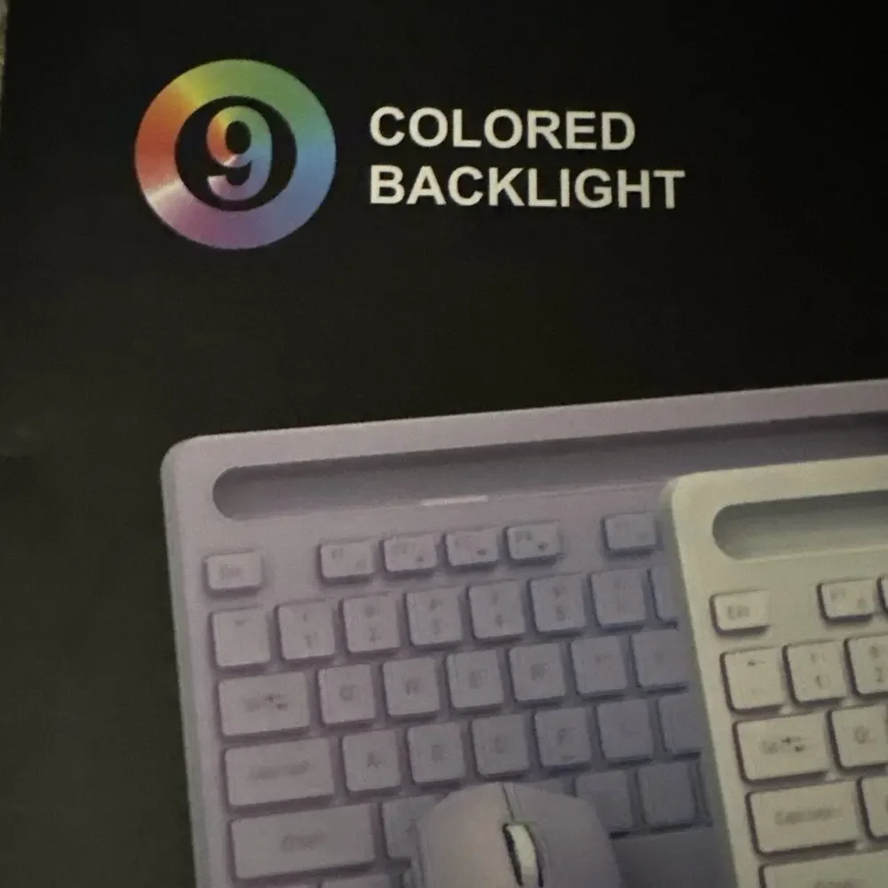 Wireless Keyboard and Mouse Combo, 9 Backlit Effects, Wrist Rest, Phone Holder